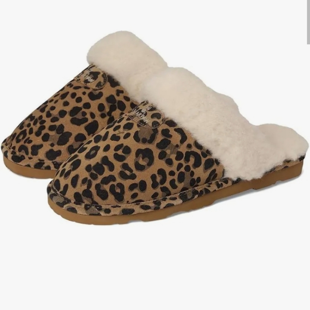 *SOLD* BEARPAW Cheetah Print / Fur Slippers W/ Hard Soles Size 7 Womens *NWT*